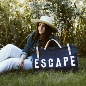 FORESTBOUND ESCAPE Canvas Utility Bag with Strap. Navy Blue. Made in USA.